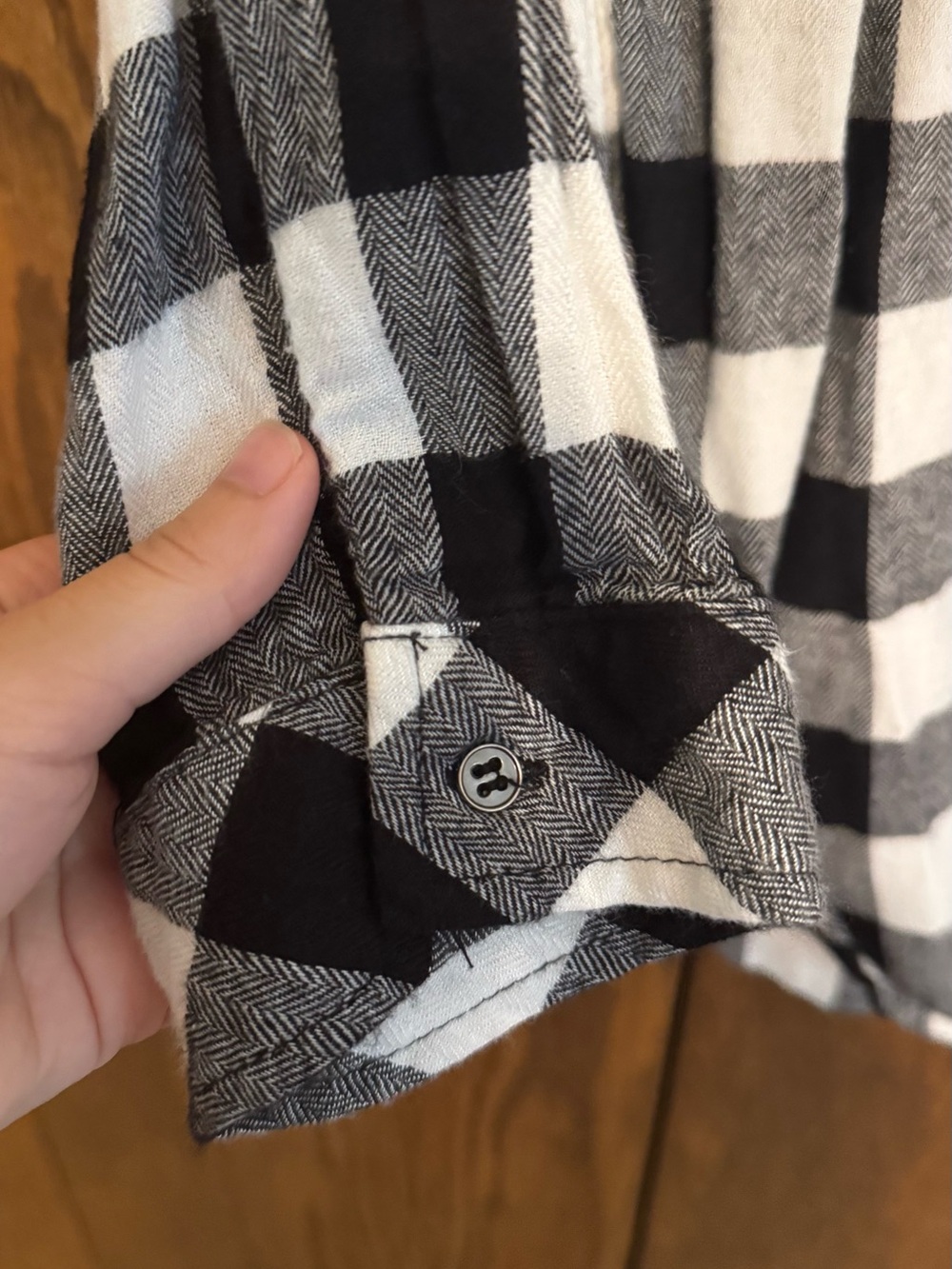 Women’s Black and White Buffalo Plaid Button-Down Shirt - Picture 5 of 7